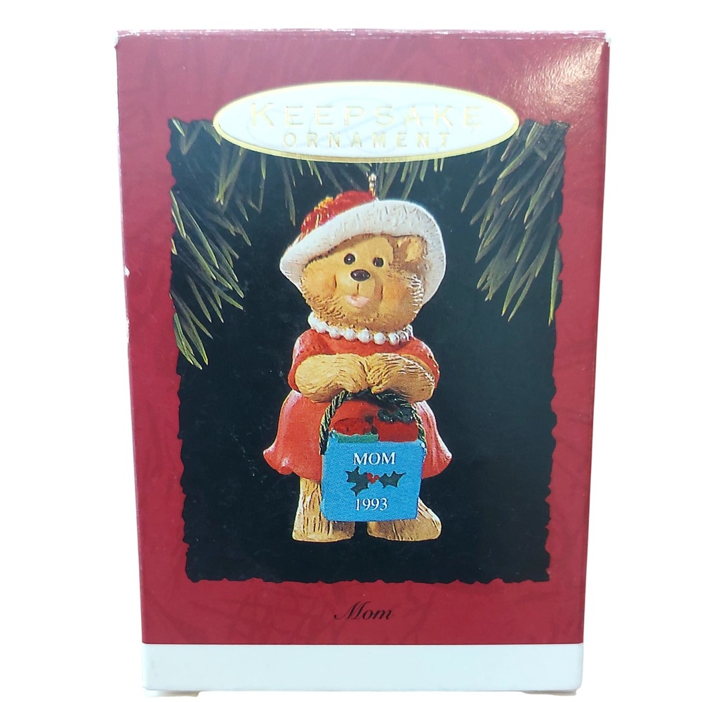 Vintage 1993 Hallmark Keepsake Ornament Mom Teddy Bear Red Dress QX585-2